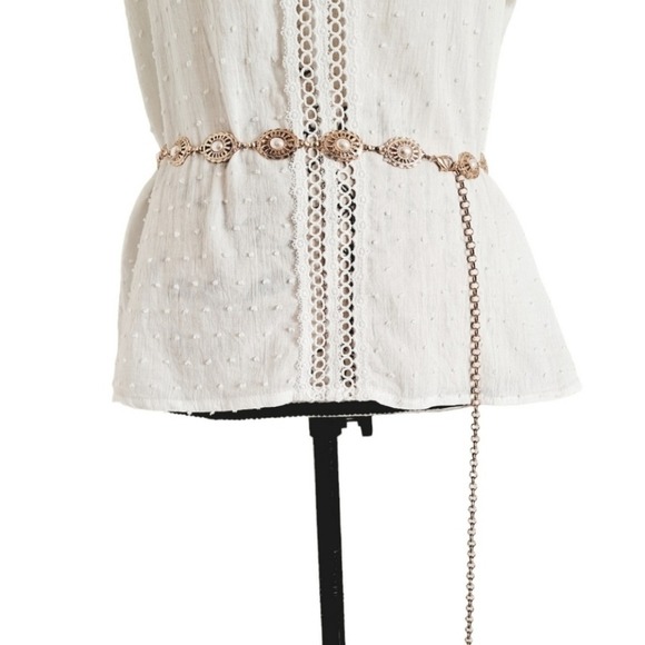 Gold Chain Metal Faux Pearl Waist Belt Chunky Retro Medallion Statement - Picture 6 of 10